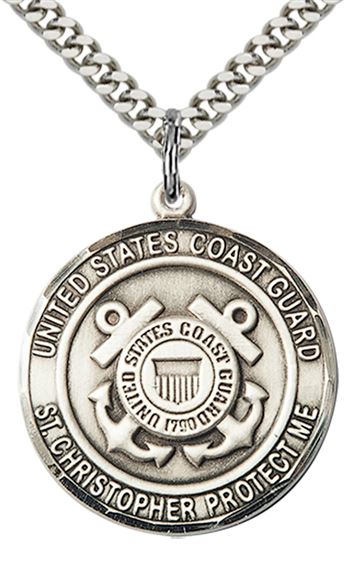 STERLING SILVER ST CHRISTOPHER PENDANT ON A CHAIN - 1" x 7/8"
